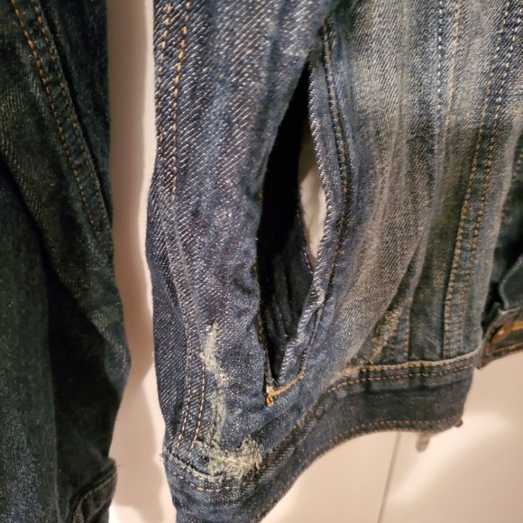 Men's Roebuck & Co Distressed Dark Wash Denim Jacket - Picture 7 of 7